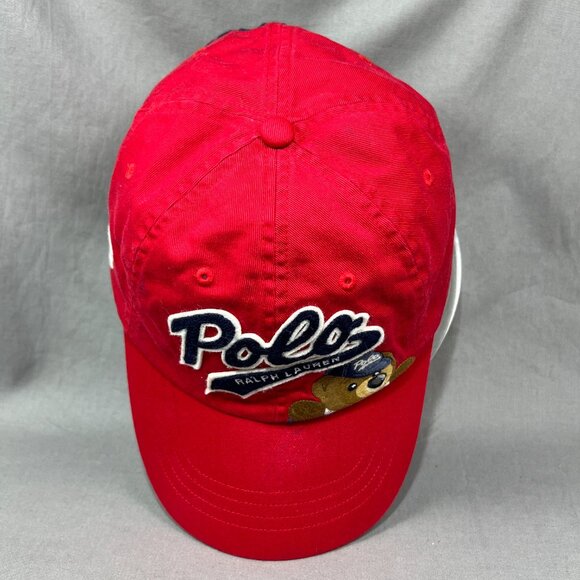 Polo Ralph Lauren Bear Strapback Hat Red White Pony Baseball Adjustable Dad Mens - Picture 6 of 16